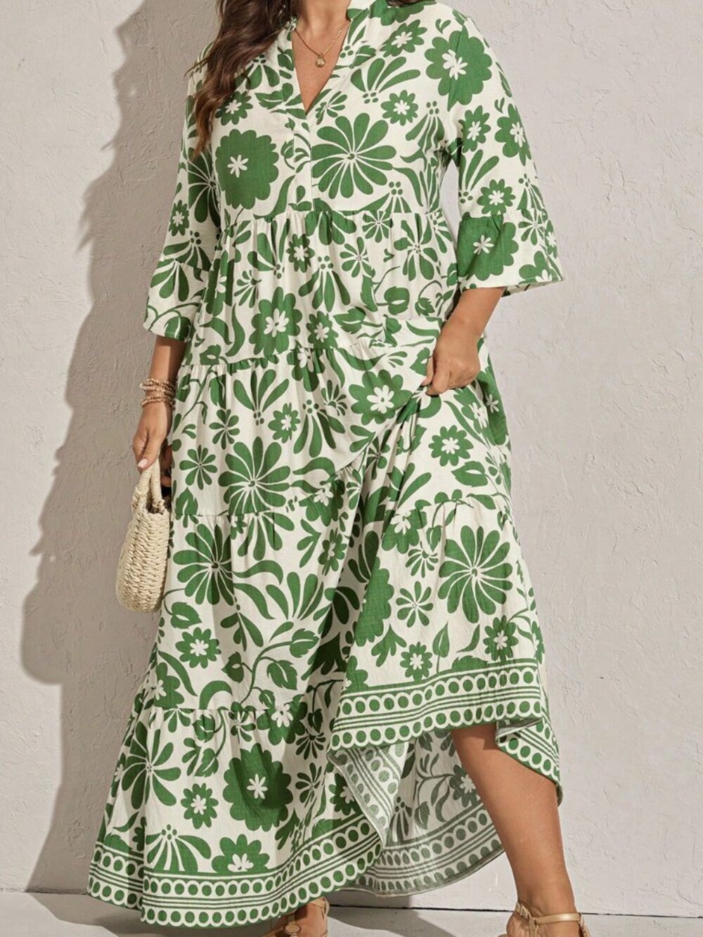 Multicolor Boho Women's Plus Size Floral Maxi Dress Flare Sleeves Ruffle Hem